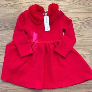 Janie and Jack Vibrant Red Dress with Faux Fur Collar